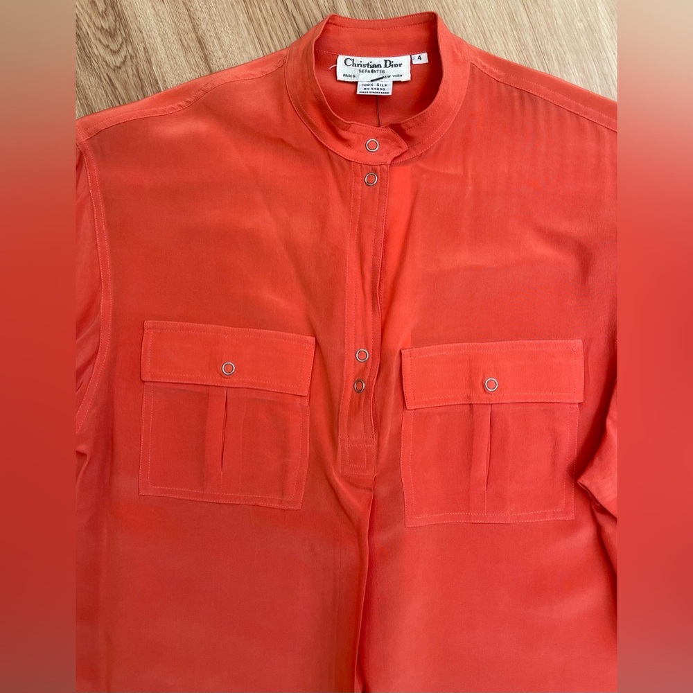 Christian Dior vintage 100% silk blouse size 4 90’s retro classic orange - Picture 9 of 10